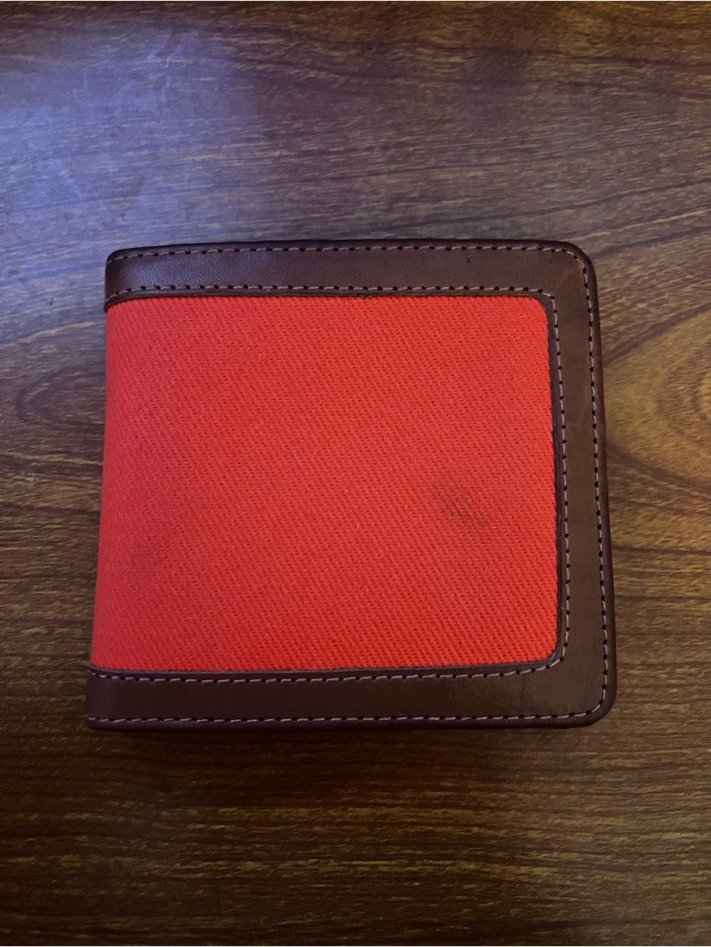 Filson Orange Canvas & Brown Leather Bifold Wallet
